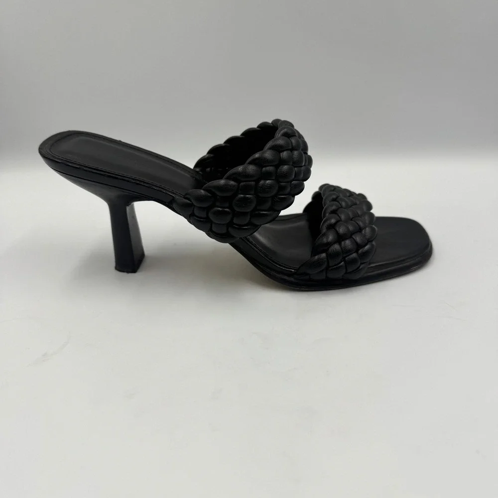 Michael Kors Clara Black Braided DoubleStrap Slide Sandals Heeled Mules SG21A 9M